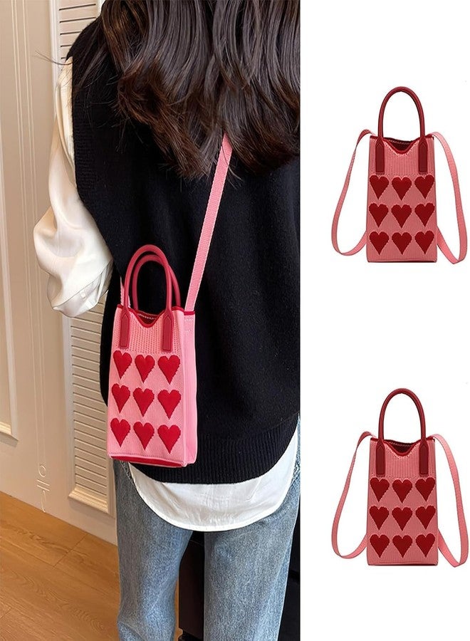 كون حقيبة هاتف Kawn للنساء - حقيبة أنيقة مطبوعة بقلوب، عصرية وعملية، خفيفة الوزن، حقيبة كتف قابلة للتعديل، محفظة صغيرة للهاتف المحمول، مثالية للسفر والشواطئ والاستخدام اليومي (وردي) - Image 2